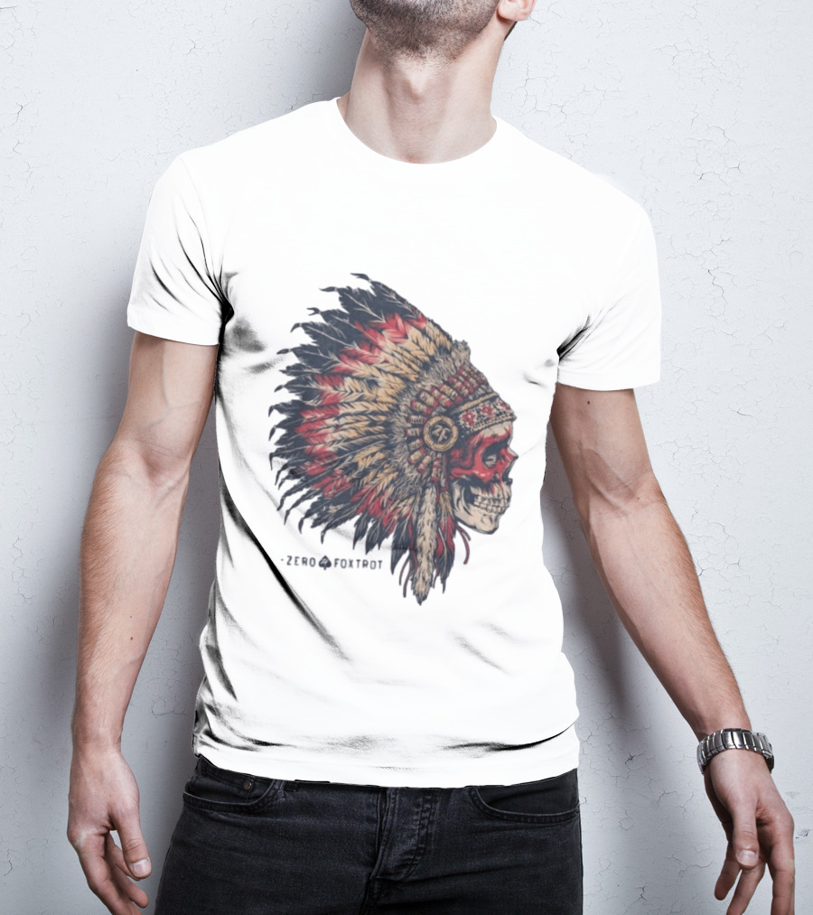 Zero Foxtrot Skull In Feathered Headdress T-Shirt