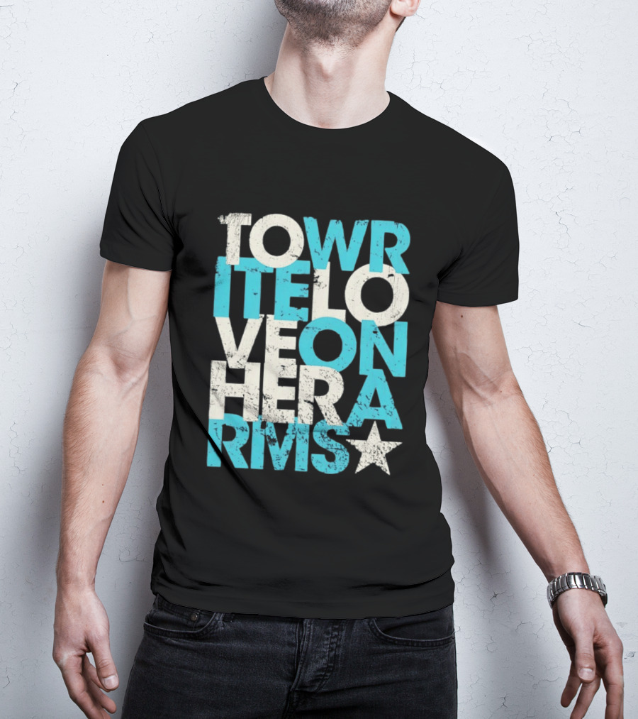 Tower Love Hero Arms Distressed Text Star T-Shirt