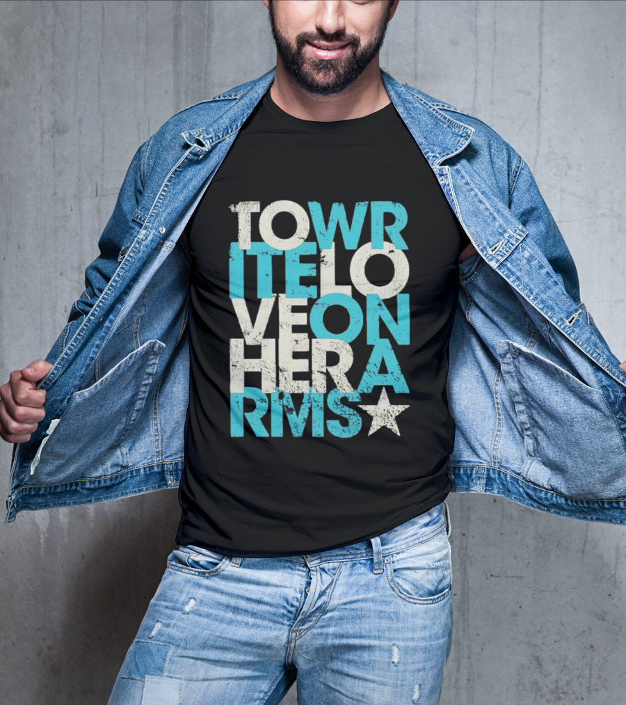 Tower Love Hero Arms Distressed Text Star T-Shirt