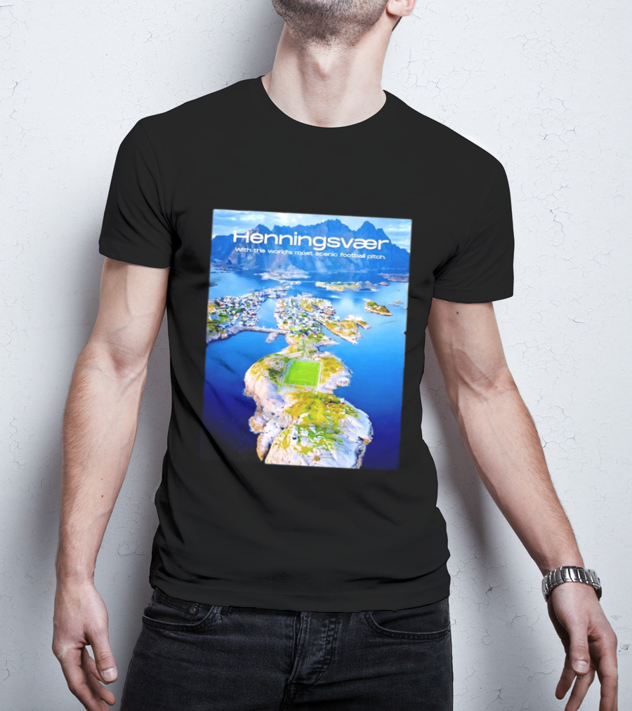 Henningsvaer With The World's Most Scenic Football Pitch Aerial View T-Shirt