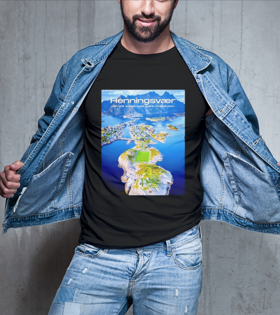 Henningsvaer With The World's Most Scenic Football Pitch Aerial View T-Shirt