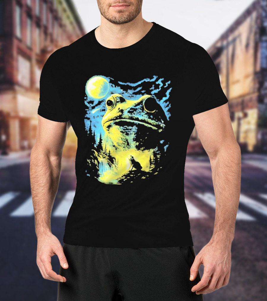 Howling Wolf Frog Moon Night Scene Surreal Fantasy T-Shirt