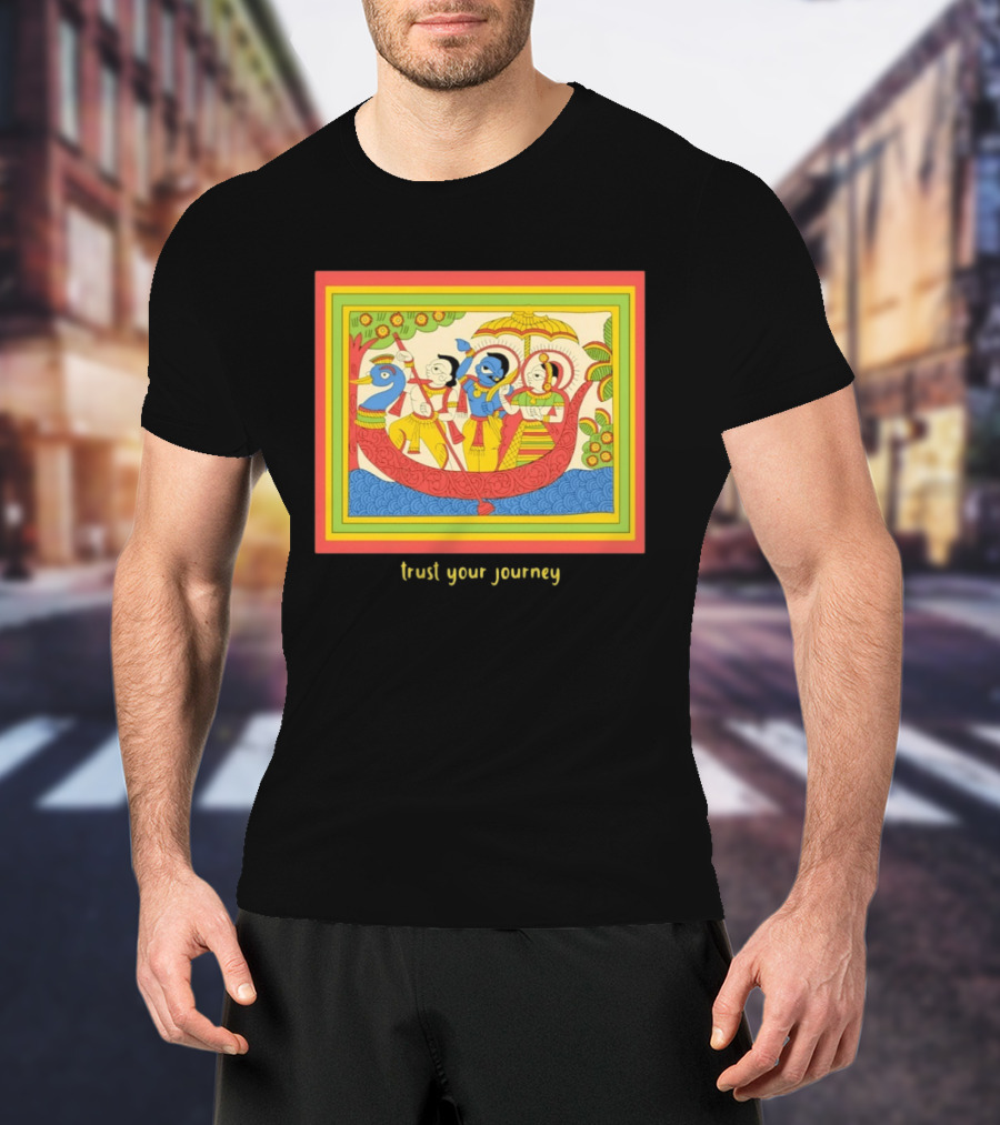 Phad Paintings Trust Your Journey Krishna Radha Boat Scene T-Shirt