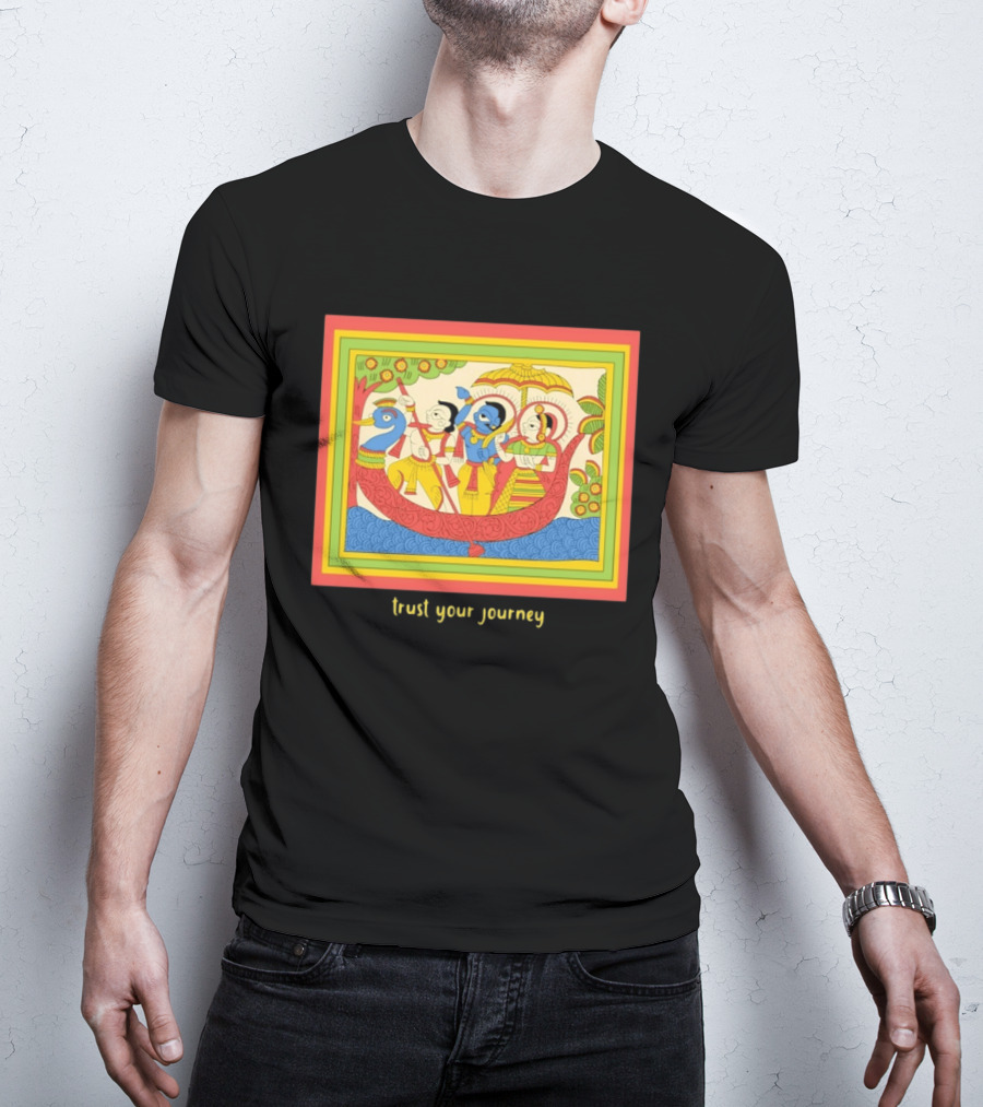 Phad Paintings Trust Your Journey Krishna Radha Boat Scene T-Shirt