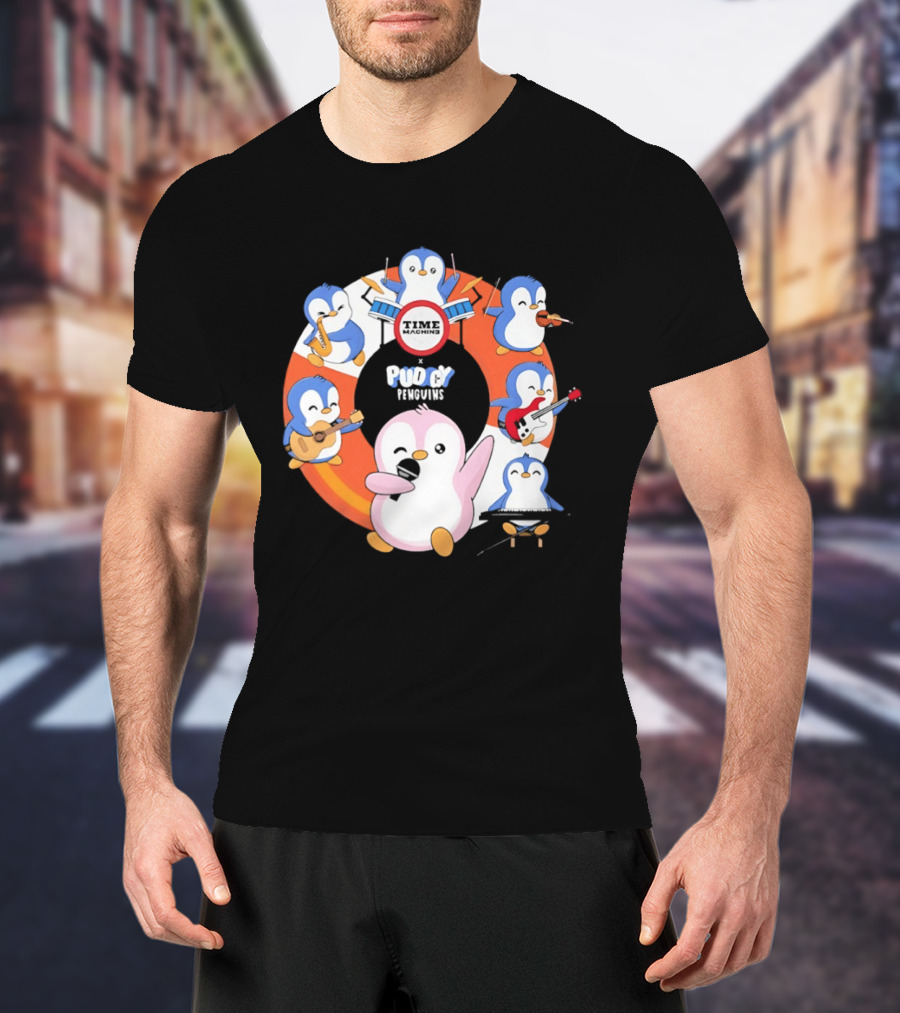 Pudgy Penguins Time Machine Band Musical Penguins Party T-Shirt