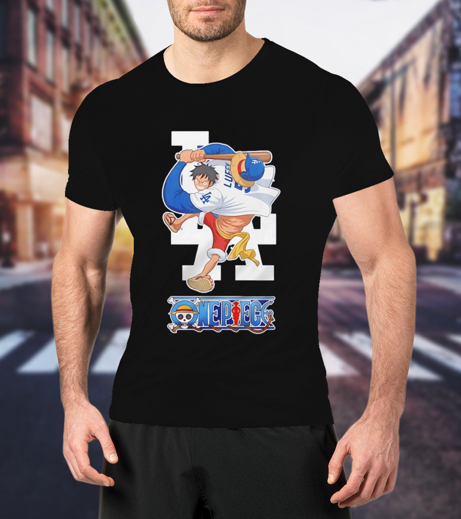 Luffy One Piece LA Baseball Crossover Dodgers T-Shirt