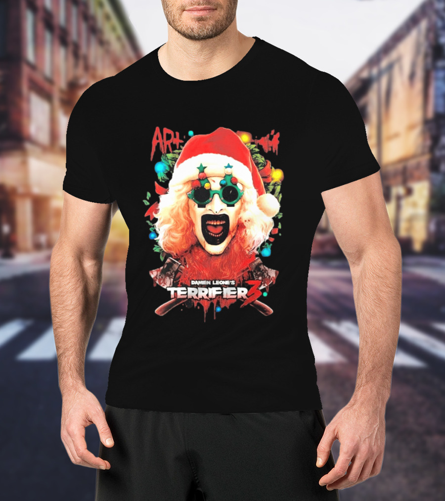 Damien Leone's Terrifier 3 Yuletide Terror Art The Clown Christmas Horror T-Shirt