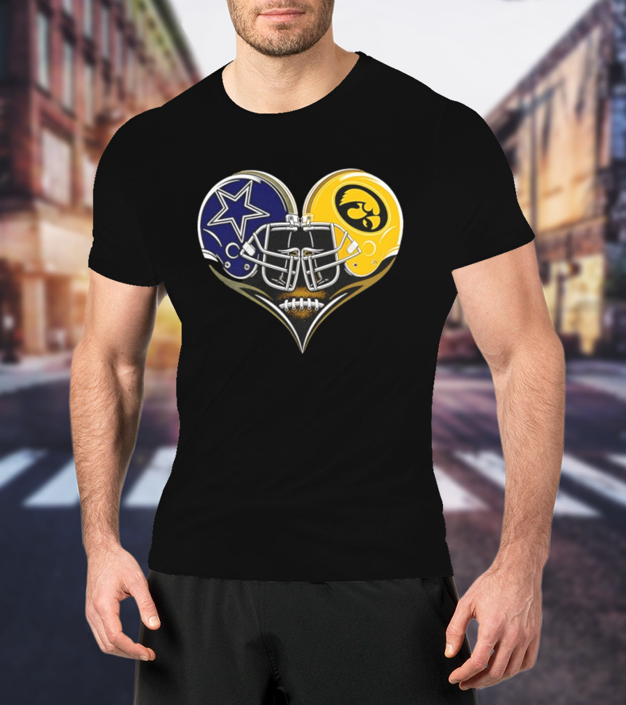 Dallas Cowboys And Iowa Hawkeyes Helmet Heart T-Shirt