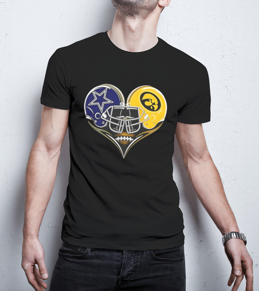 Dallas Cowboys And Iowa Hawkeyes Helmet Heart T-Shirt