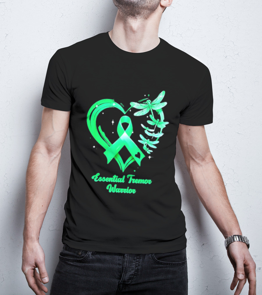 Essential Tremor Warrior Teal Ribbon Dragonfly Heart T-Shirt
