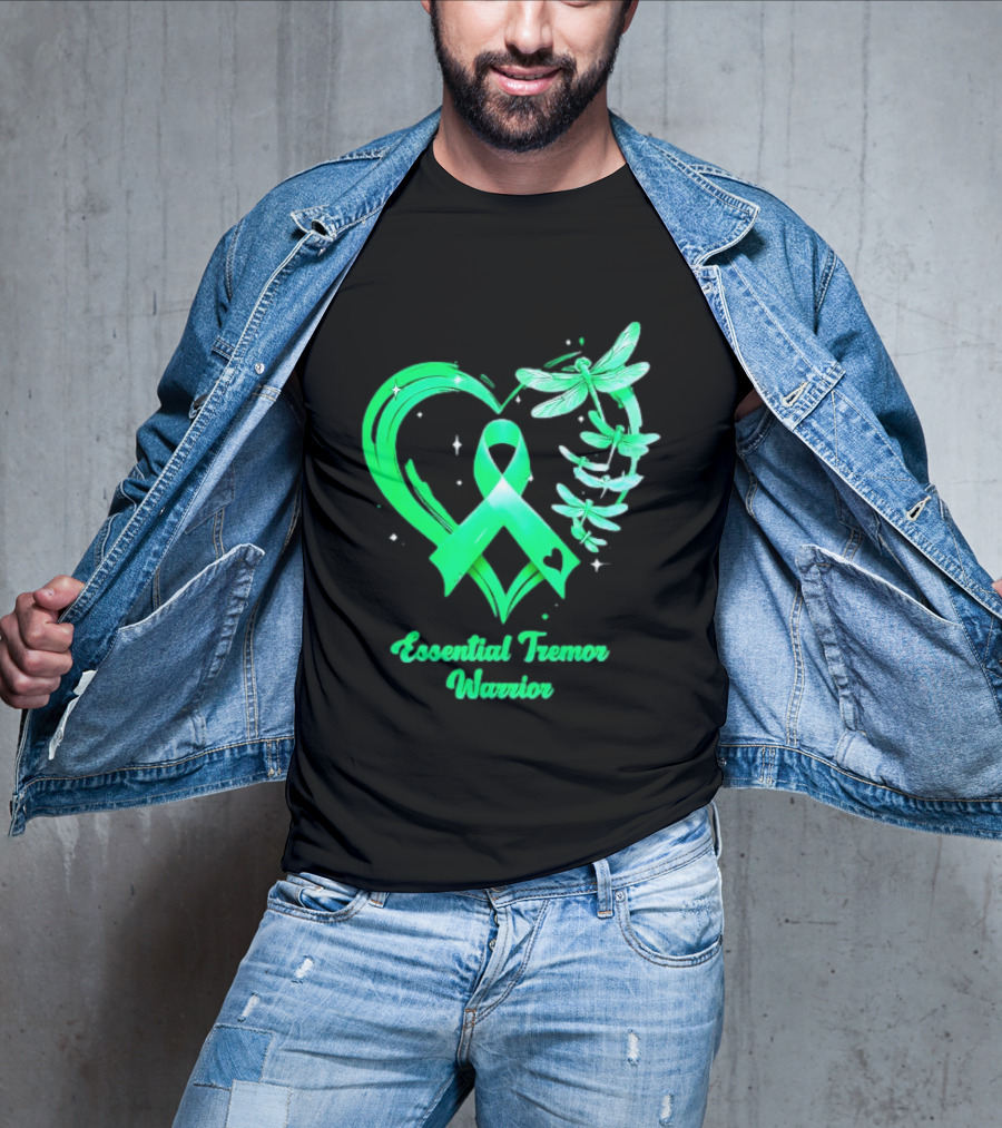 Essential Tremor Warrior Teal Ribbon Dragonfly Heart T-Shirt