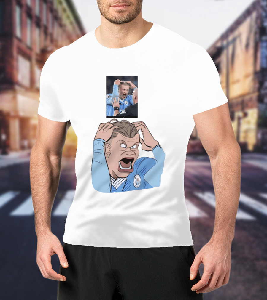 Erling Haaland Frustrated Screaming Football Cartoon Referee Reaction T-Shirt