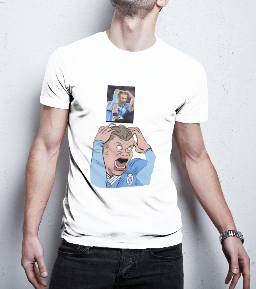 Erling Haaland Frustrated Screaming Football Cartoon Referee Reaction T-Shirt