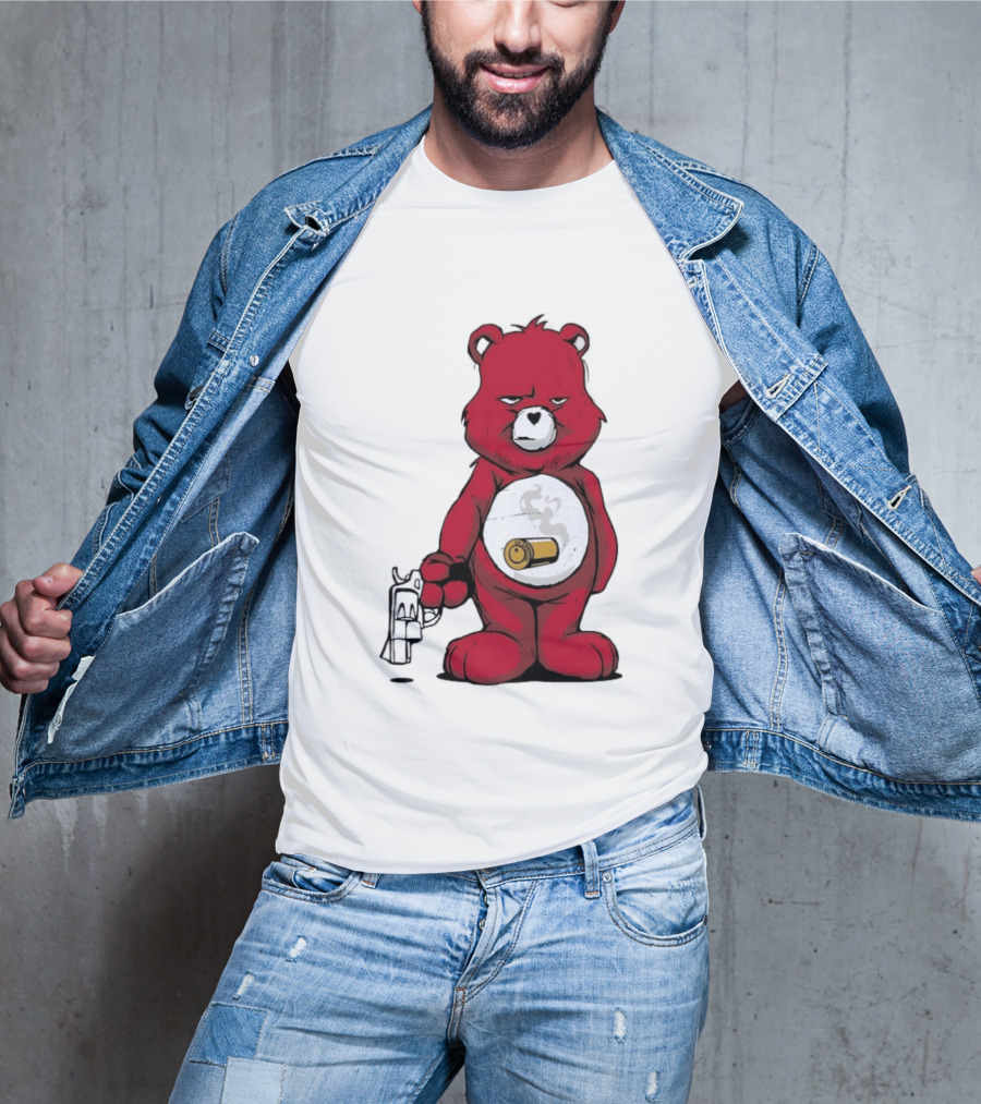 Red Bear With Revolver .38 Special Bullet Smoke T-Shirt
