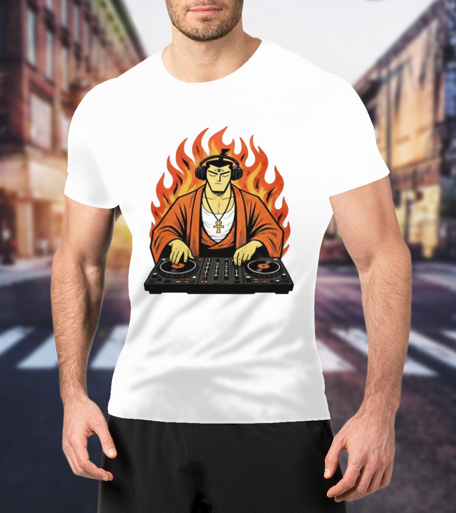 Samurai Jack DJing With Headphones Fire Music Mixer T-Shirt