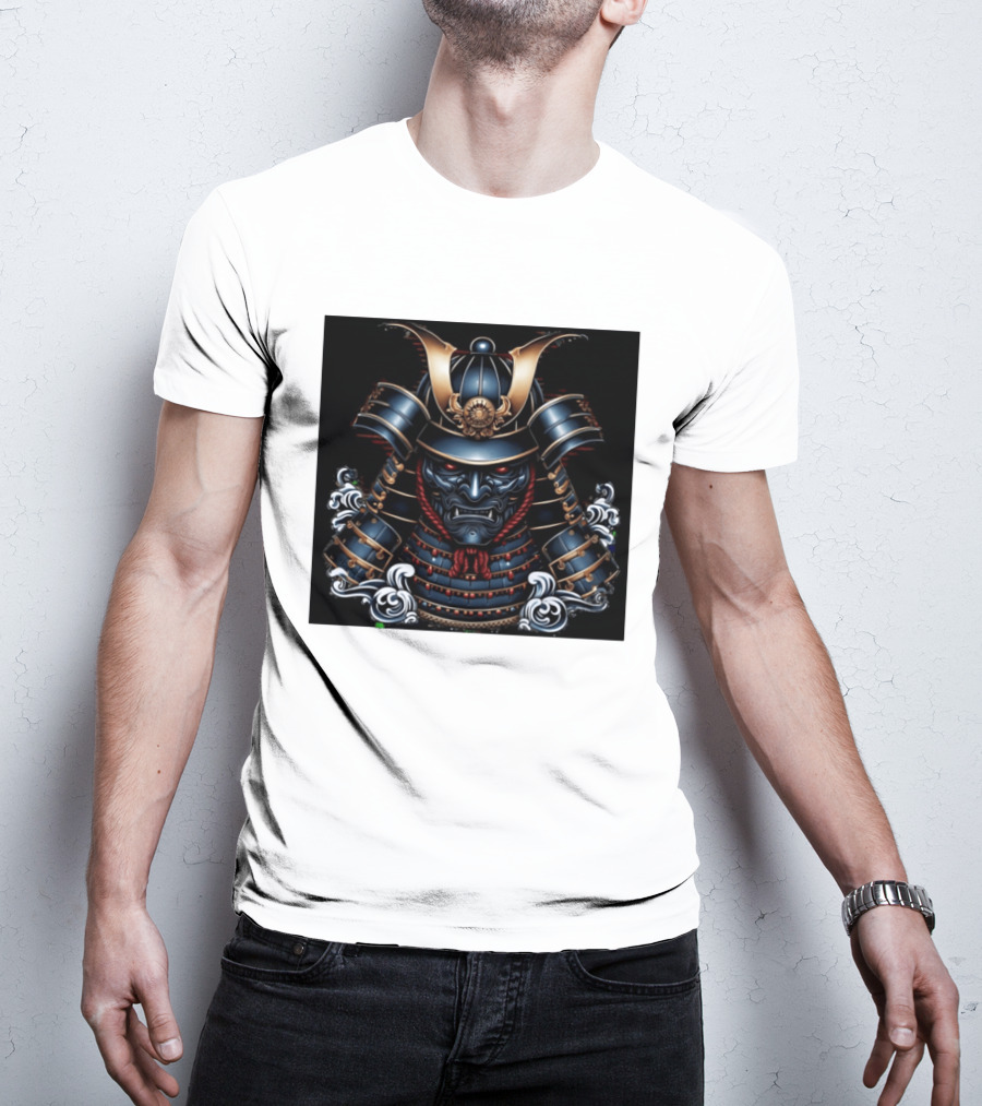 Samurai Warrior Mask Helmet With Traditional Armor And Red Accents T-Shirt