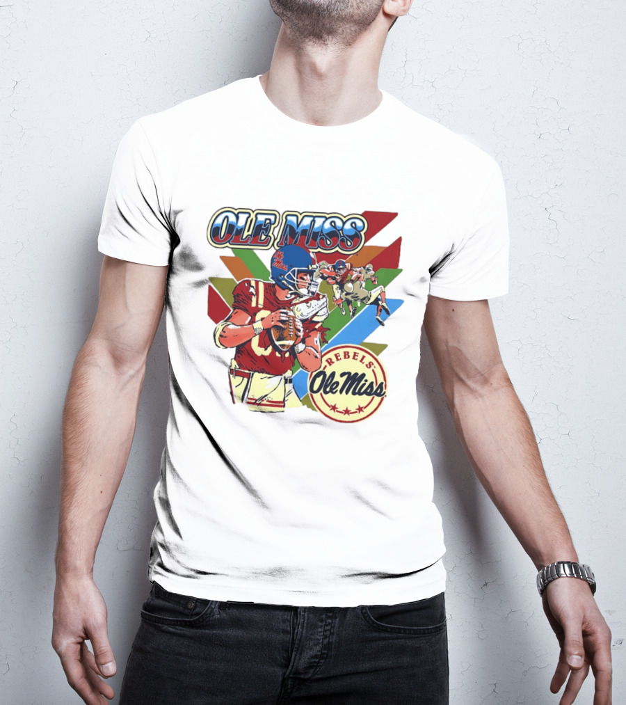 Ole Miss Rebels Football Player Action Retro Style Collaboration T-Shirt