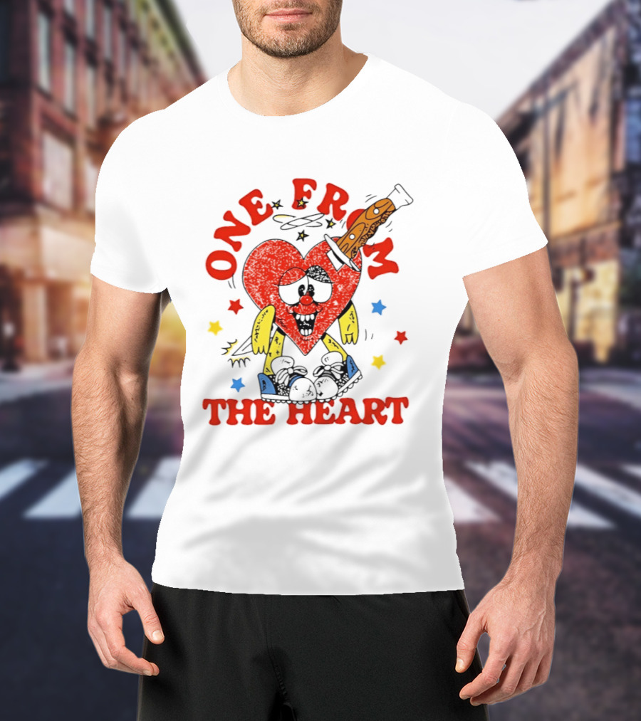 One From The Heart Love Cartoon Heart With Knife And Colorful Stars T-Shirt