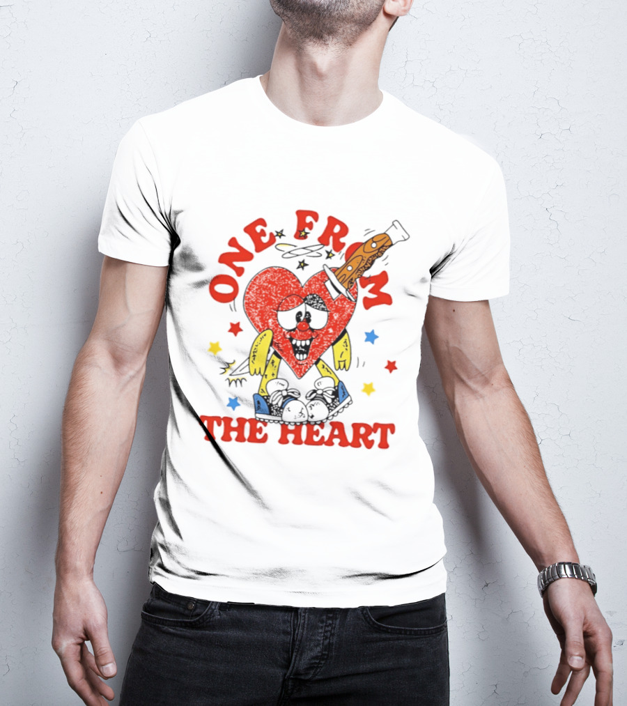 One From The Heart Love Cartoon Heart With Knife And Colorful Stars T-Shirt