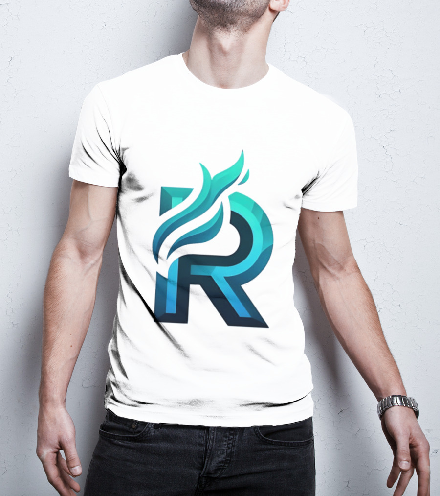 R Flame Letter Blue Green Gradient T-Shirt