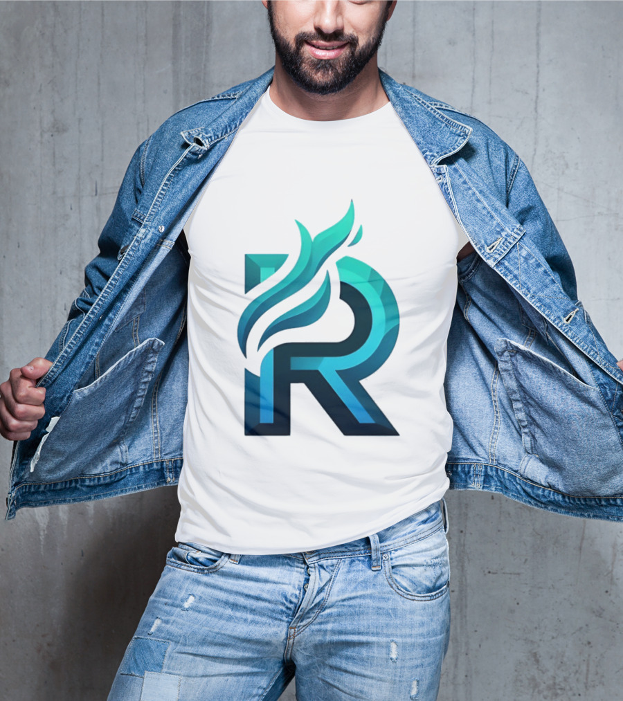 R Flame Letter Blue Green Gradient T-Shirt