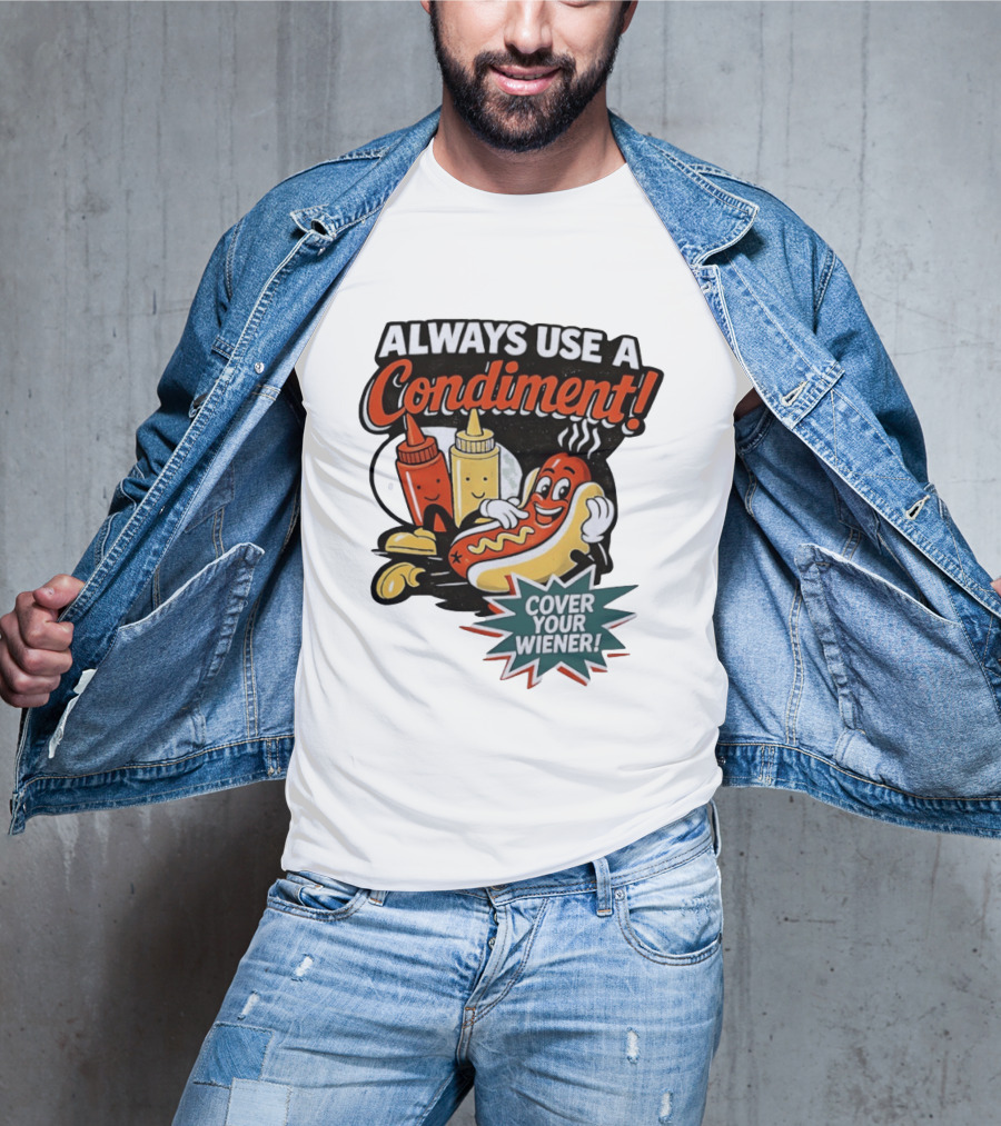 Always Use A Condiment Cover Your Wiener Hot Dog Fun T-Shirt