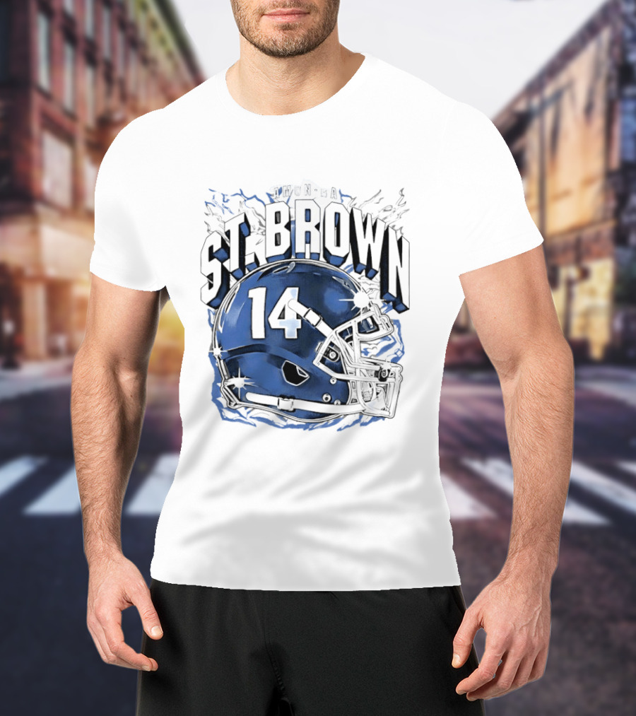 Amon Ra St. Brown 14 Helmet Detroit Lions T-Shirt