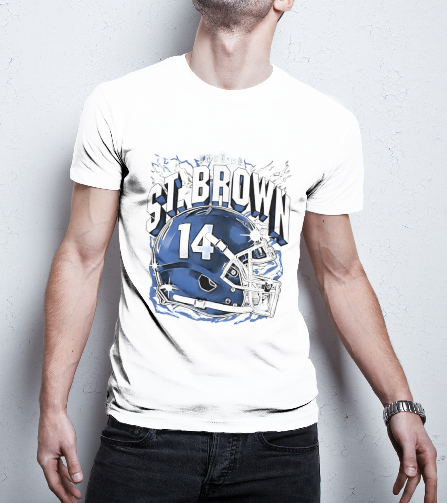 Amon Ra St. Brown 14 Helmet Detroit Lions T-Shirt