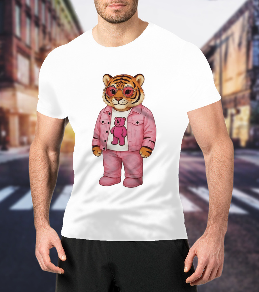Cincinnati Bengals Fashion Pink Denim Tiger Bear T-Shirt