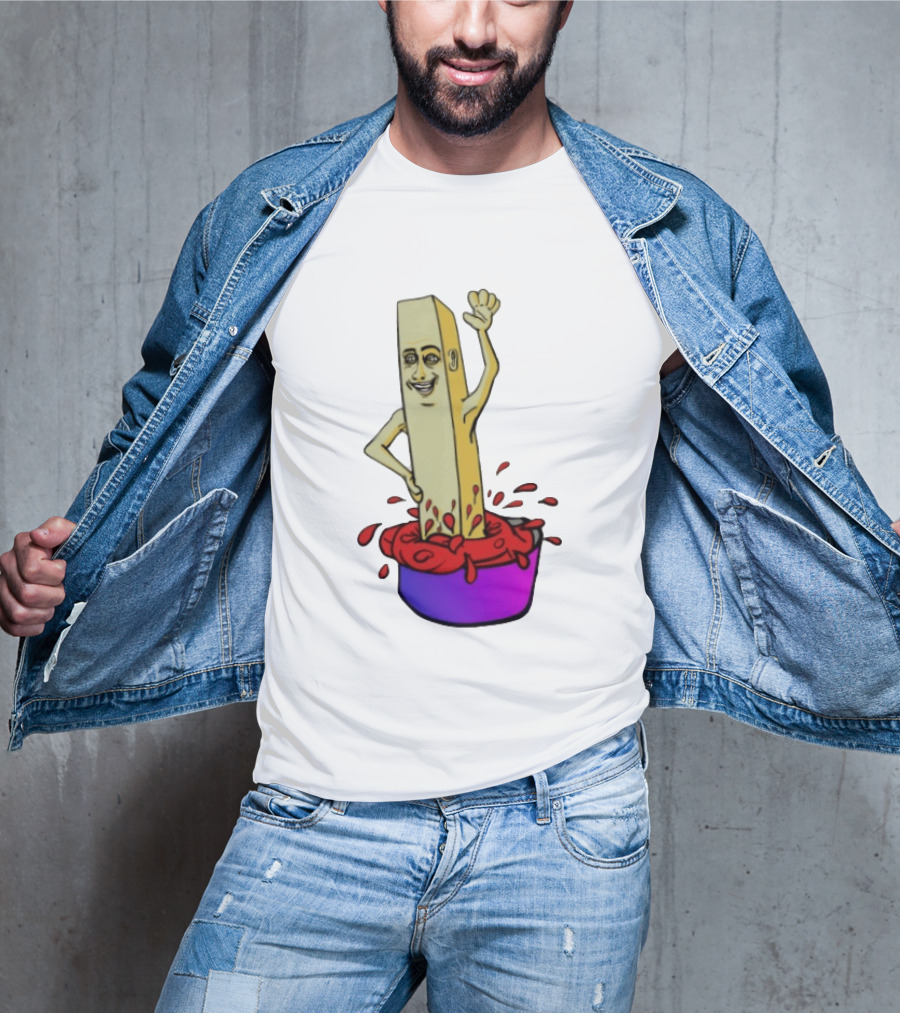 French Fry With Face Humorously Dipping In Ketchup Bowl T-Shirt