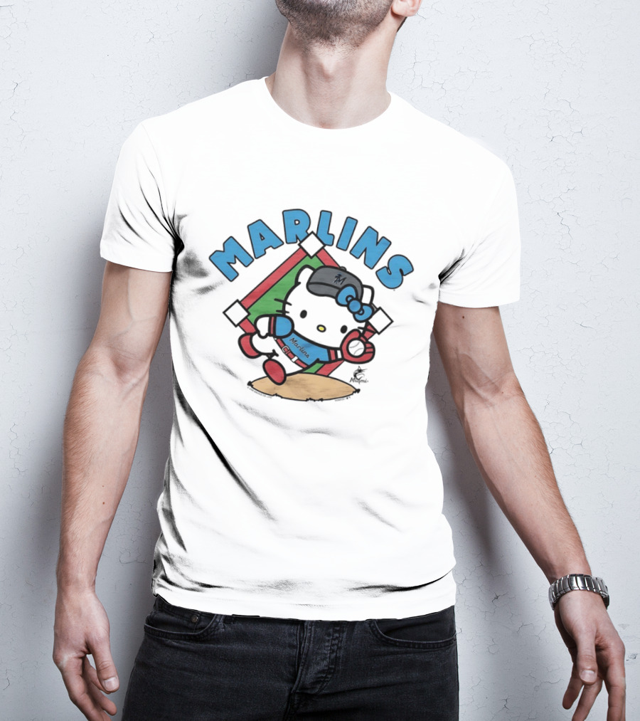 Hello Kitty Miami Marlins Catch Collaboration T-Shirt