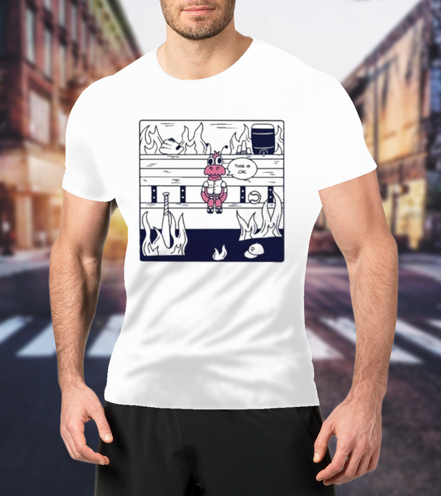 Jaxshrimp This Is Fine Fires Cartoon Cow Sitting Amidst Flames T-Shirt