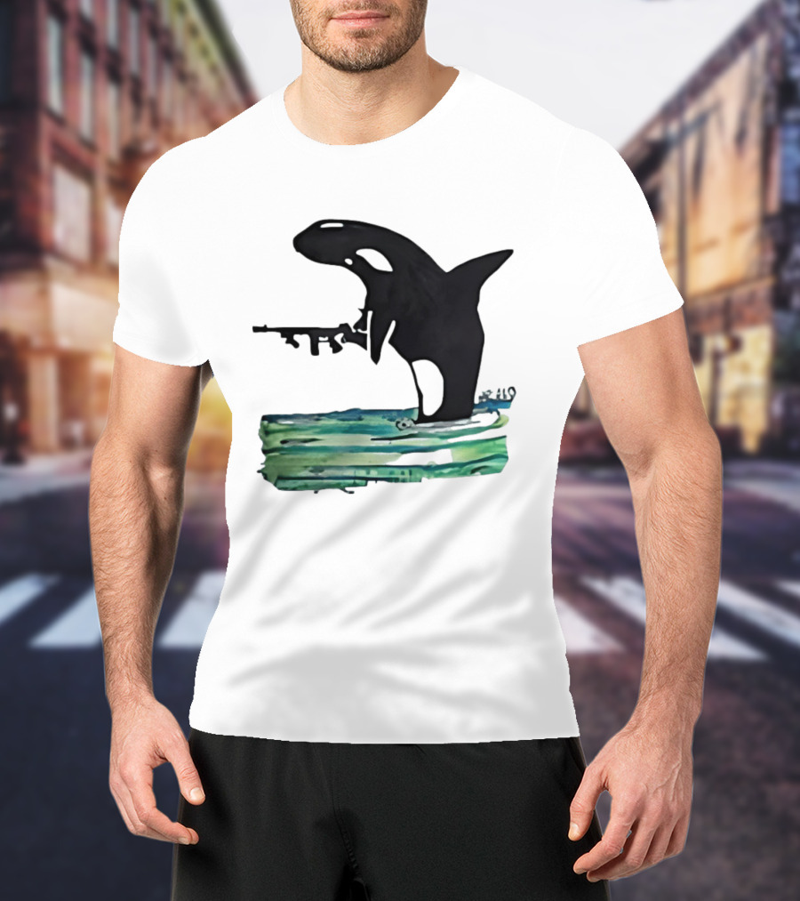 Orca Whale Holding A Machine Gun T-Shirt