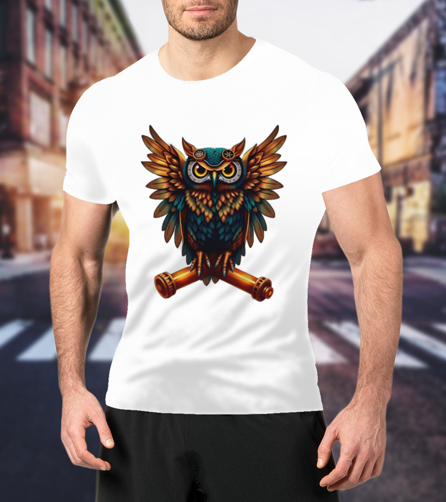 Steampunk Owl With Gears And Pistons Mechanic Aesthetic T-Shirt