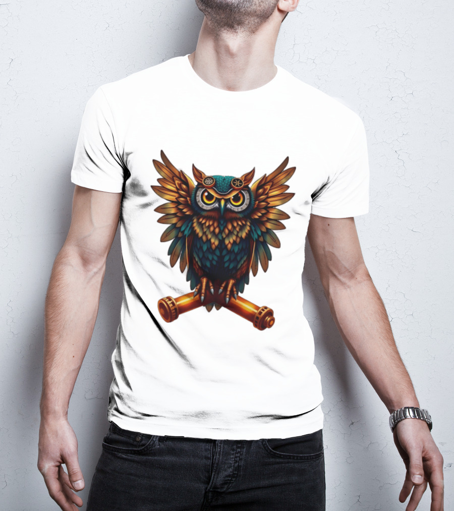 Steampunk Owl With Gears And Pistons Mechanic Aesthetic T-Shirt