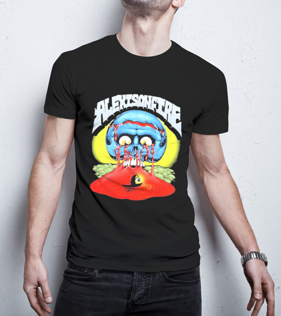 Alexisonfire Skull Island Creepy Blue Skull With Red Eyes And Boat T-Shirt