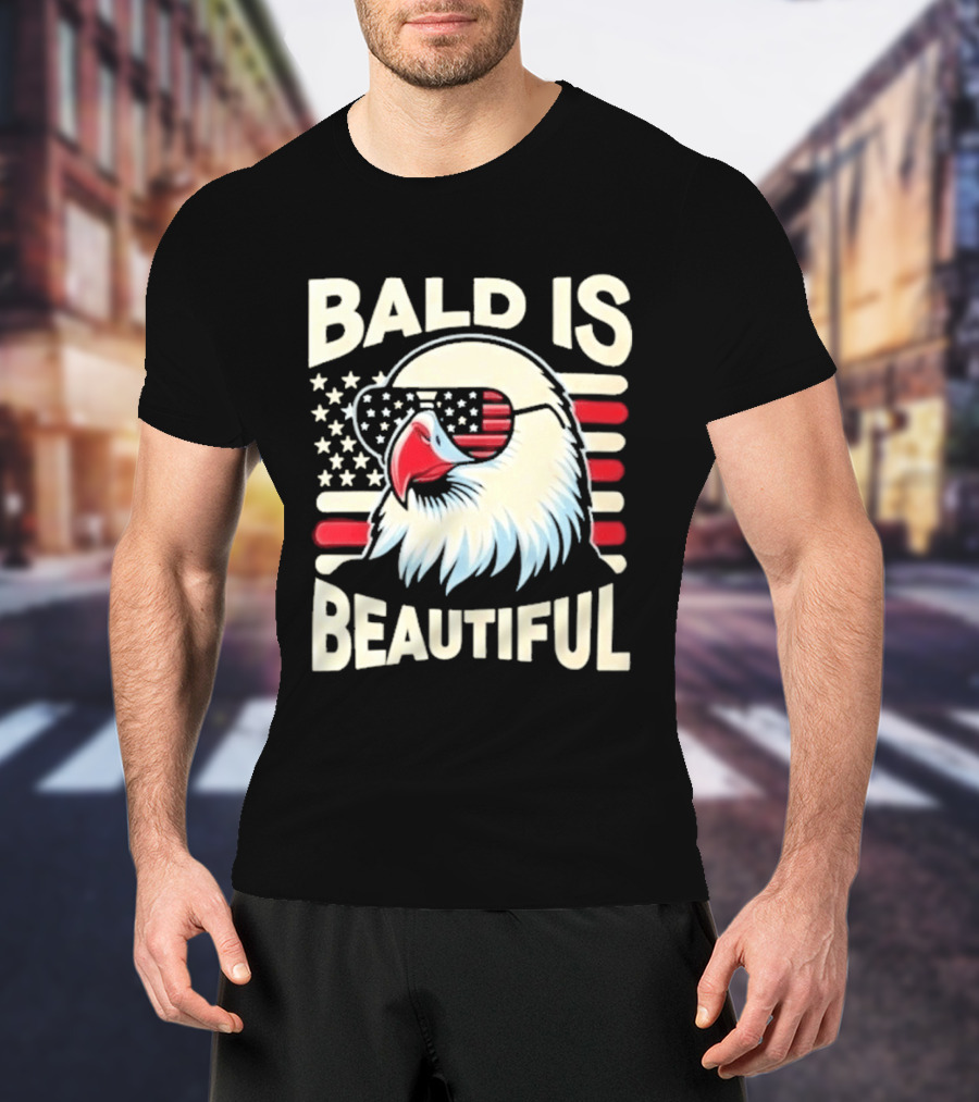 Bald Is Beautiful USA Patriotic Eagle Stars And Stripes T-Shirt