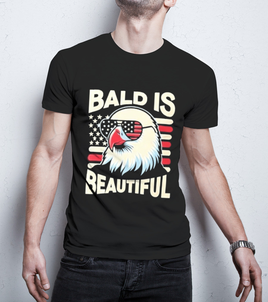 Bald Is Beautiful USA Patriotic Eagle Stars And Stripes T-Shirt