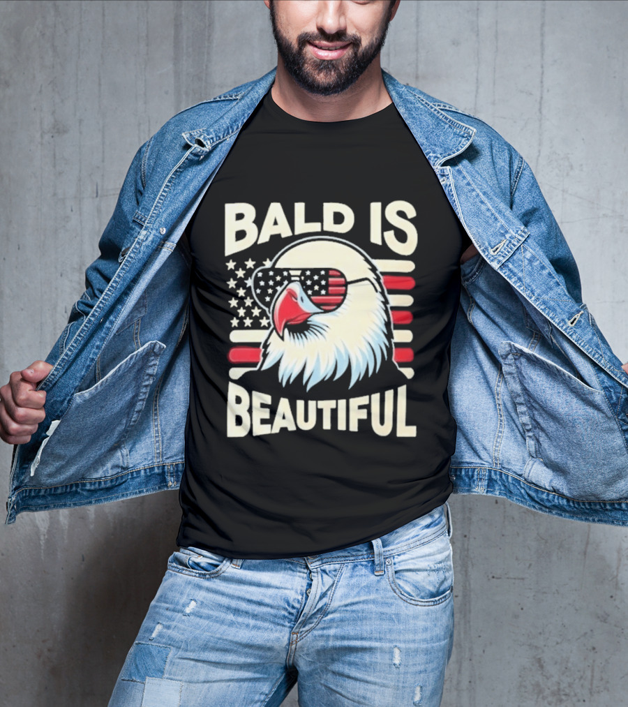 Bald Is Beautiful USA Patriotic Eagle Stars And Stripes T-Shirt