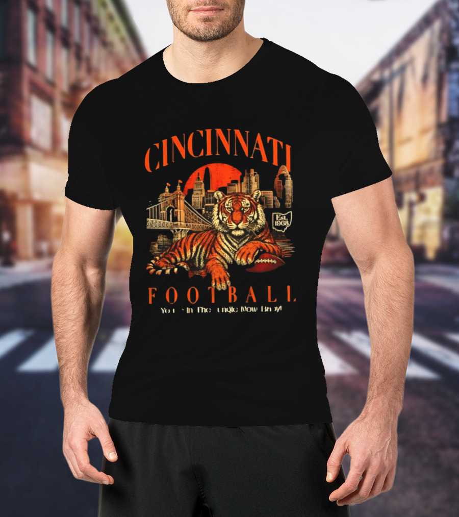 Cincinnati Bengals Football Tiger Jungle Cityscape Est 1968 T-Shirt