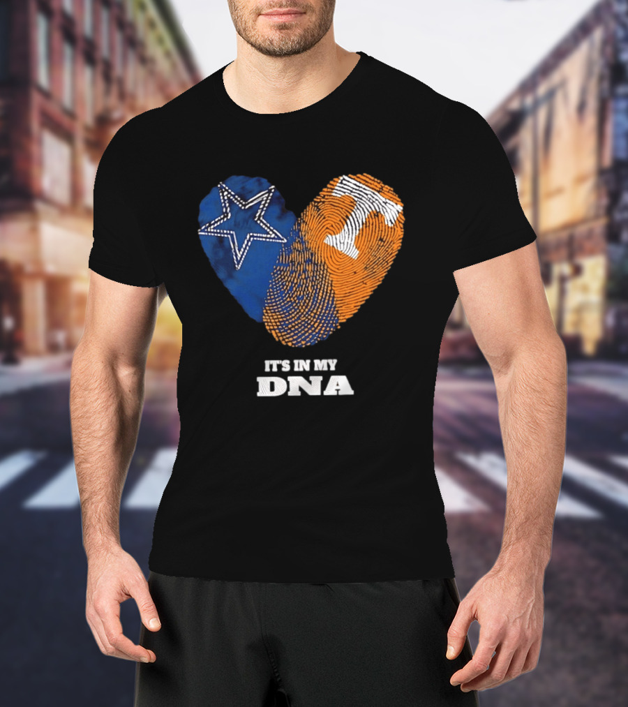 Dallas Cowboys Star And Tennessee Volunteers Orange Fingerprint Heart It's In My DNA T-Shirt