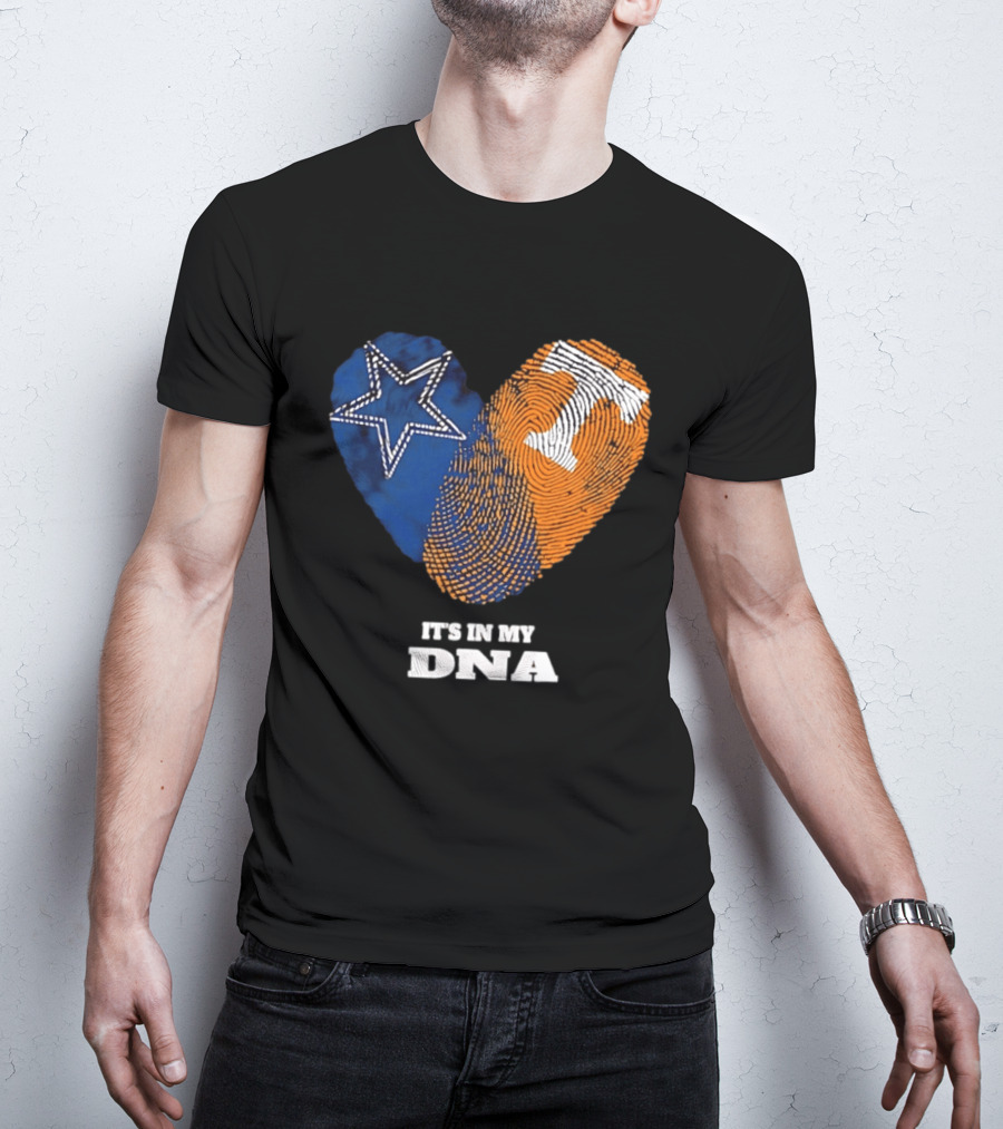 Dallas Cowboys Star And Tennessee Volunteers Orange Fingerprint Heart It's In My DNA T-Shirt