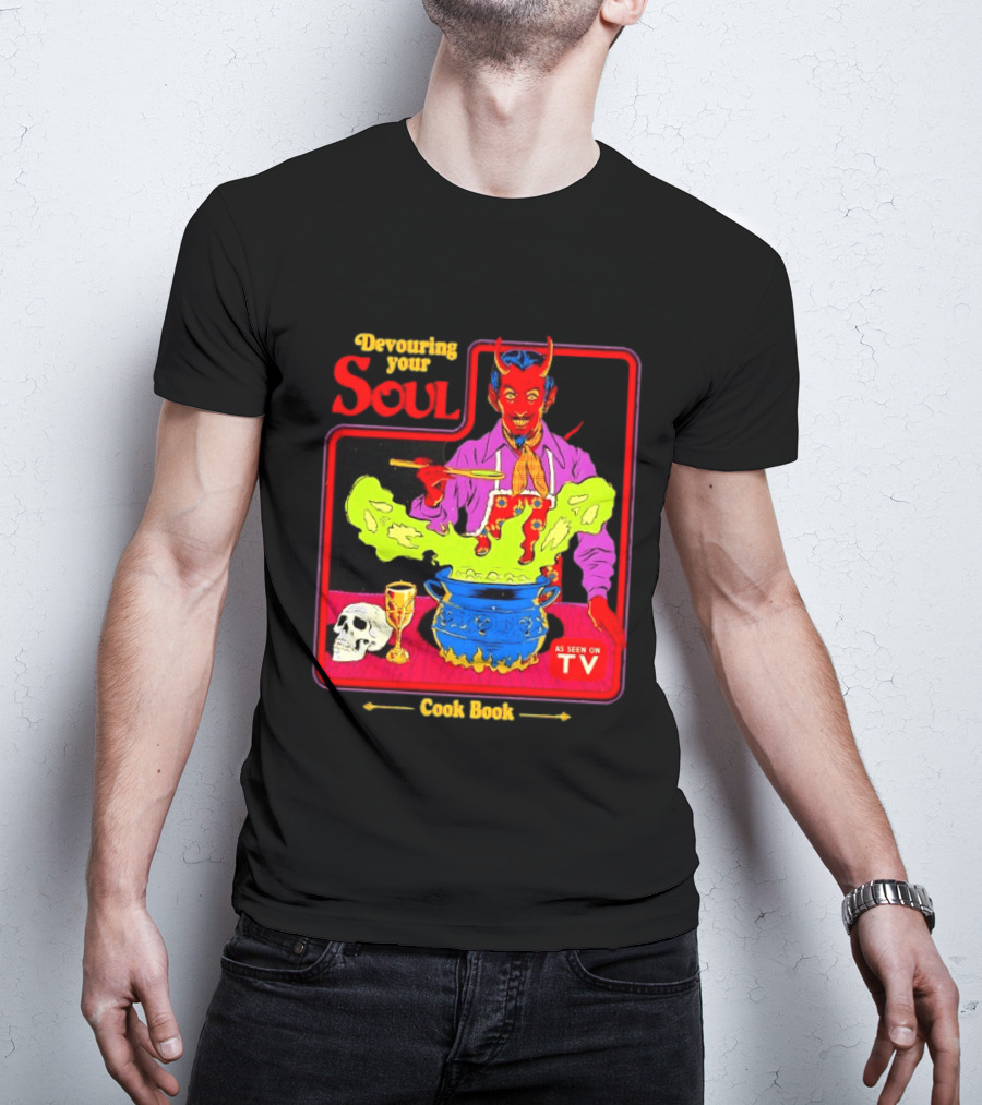 Devouring Your Soul Cook Book Steven Rhodes Retro Devil Cooking As Seen On TV Horror T-Shirt
