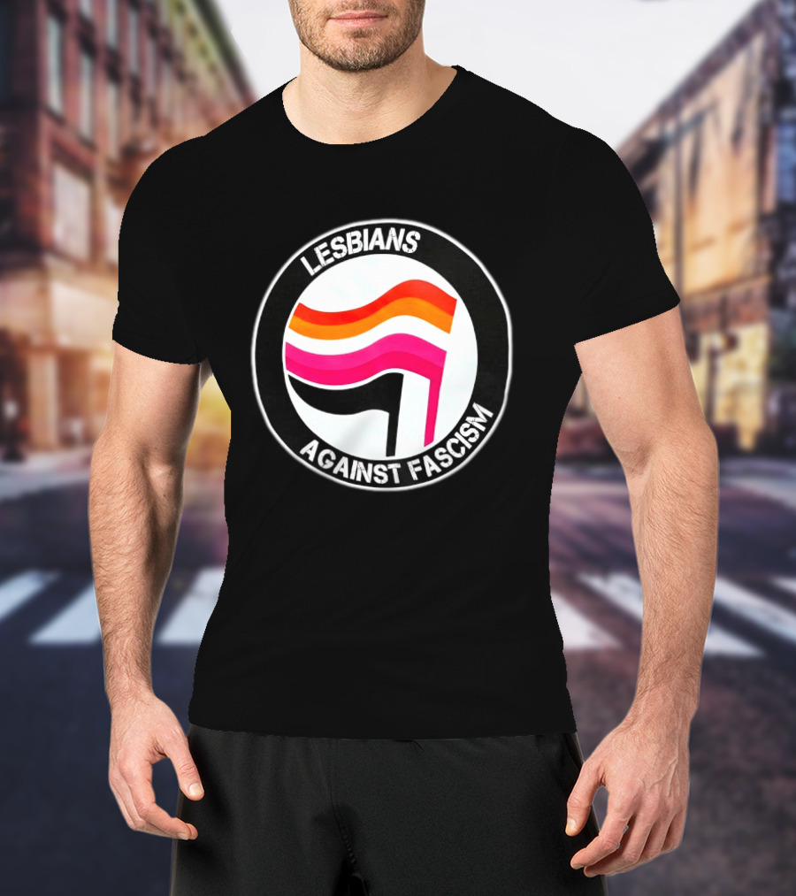 Lesbians Against Fascism Lesbian Flag Circle T-Shirt