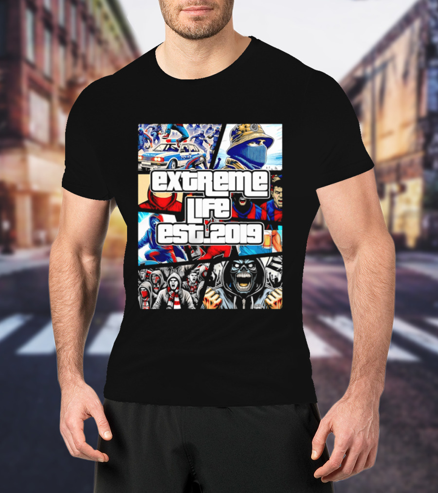 Extreme Life Est 2019 Football Hooligan Collage T-Shirt