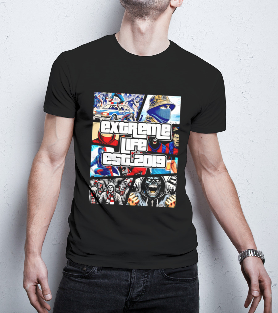 Extreme Life Est 2019 Football Hooligan Collage T-Shirt