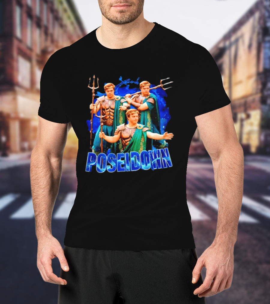 Poseidown Poseidon Down Syndrome Meme Greek God Trident T-Shirt