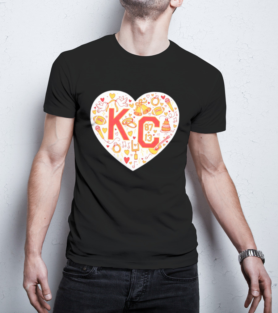 KC 87 13 Heart With Football Rings Music Bells Cake And Guitar T-Shirt