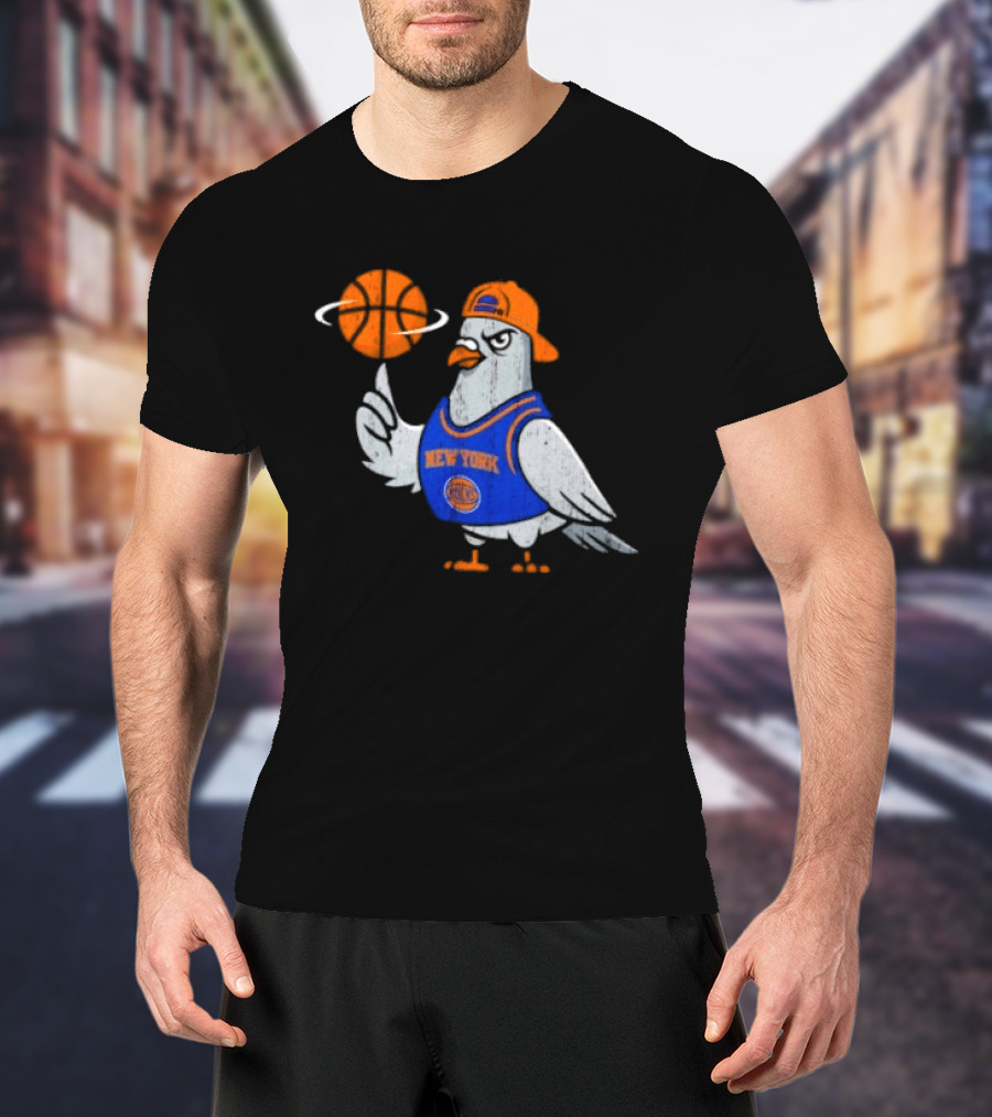 New York Knicks Pigeon Basketball Spin T-Shirt