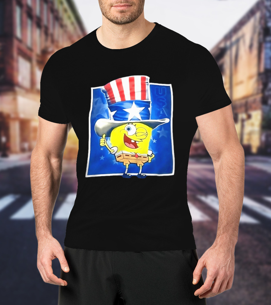 Sponge Thumbs Up American Flag USA Stars And Stripes Hat T-Shirt